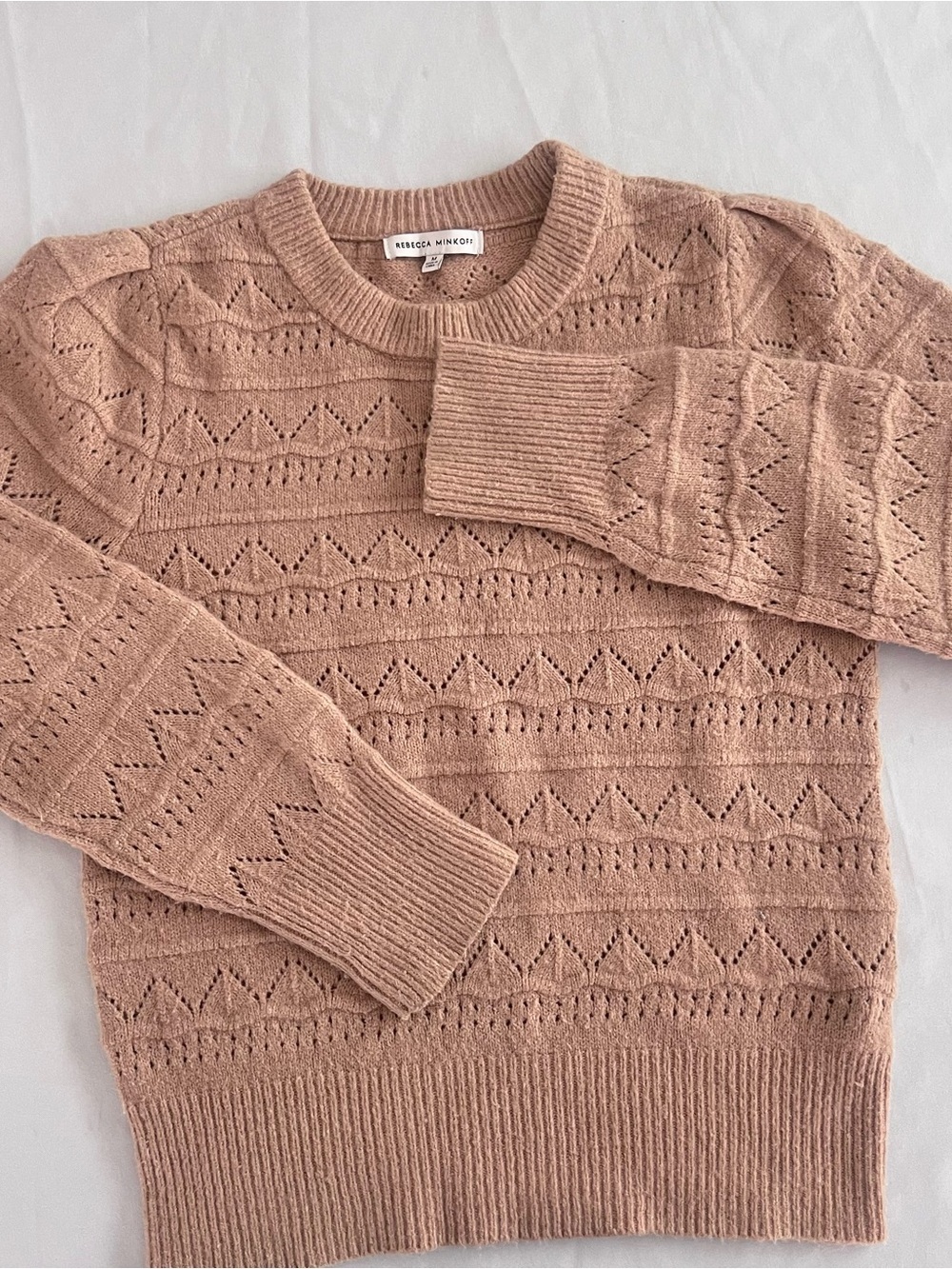 Rebecca Minkoff Open-Knit Crewneck Cozy Sweater